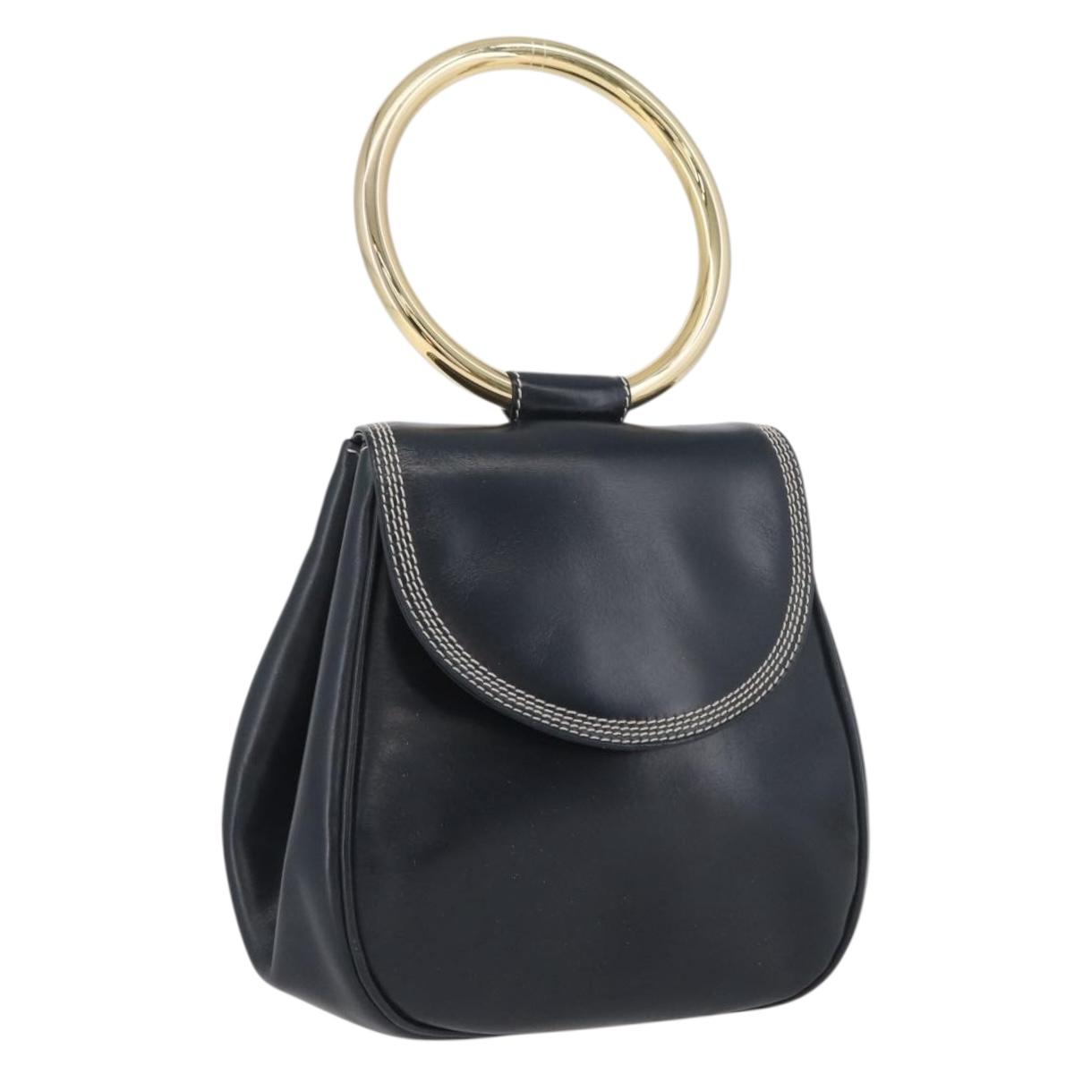 LOEWE Hand Bag Leather Navy Gold Auth BA11340