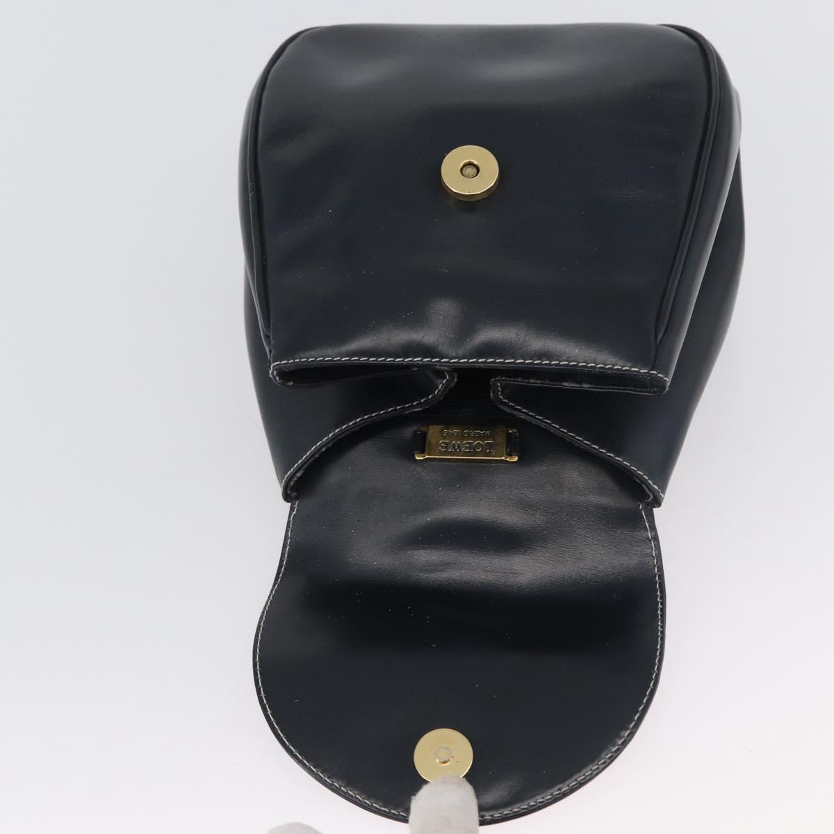 LOEWE Hand Bag Leather Navy Gold Auth BA11340