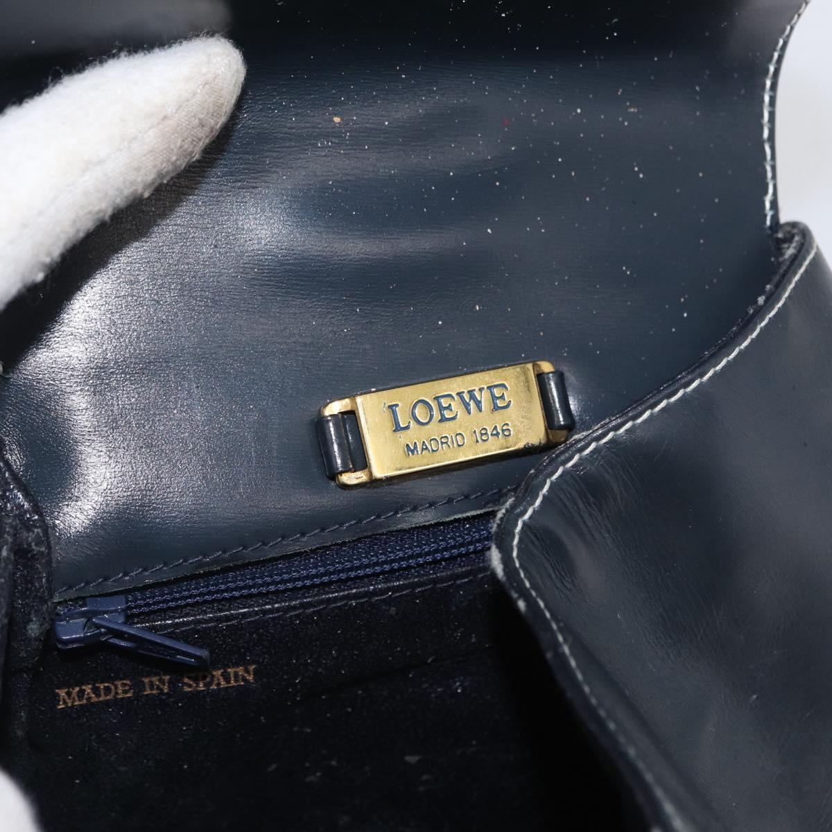 LOEWE Hand Bag Leather Navy Gold Auth BA11340