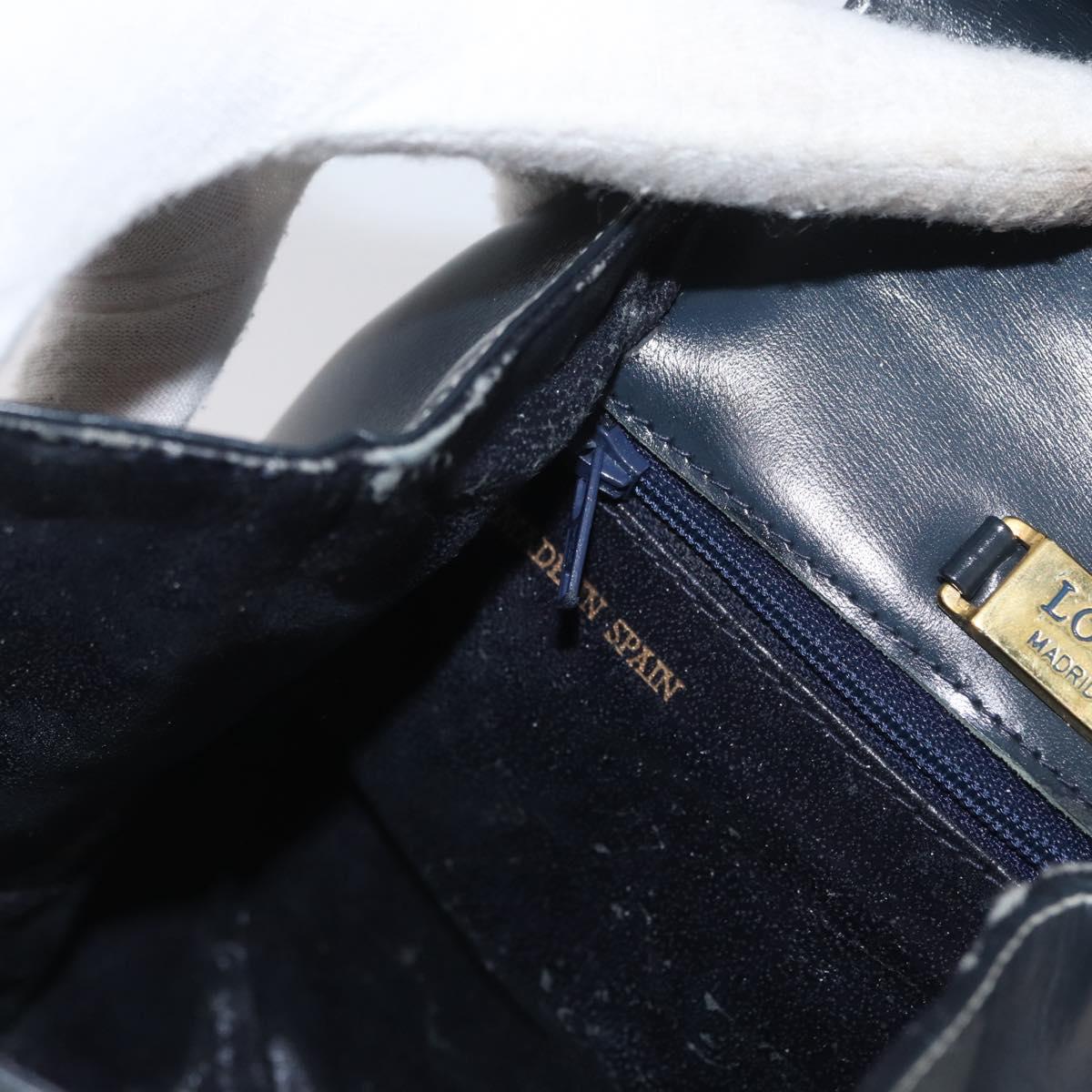 LOEWE Hand Bag Leather Navy Gold Auth BA11340