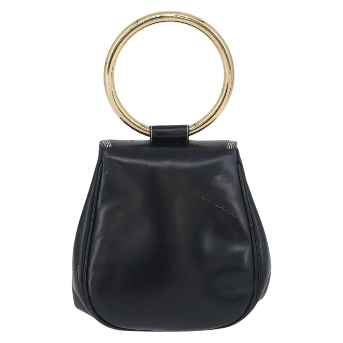 LOEWE Hand Bag Leather Navy Gold Auth BA11340