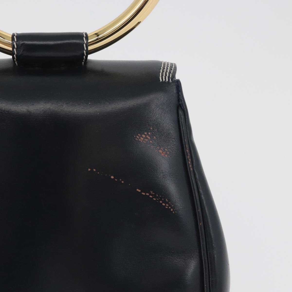 LOEWE Hand Bag Leather Navy Gold Auth BA11340