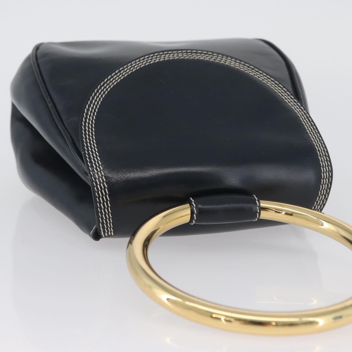 LOEWE Hand Bag Leather Navy Gold Auth BA11340