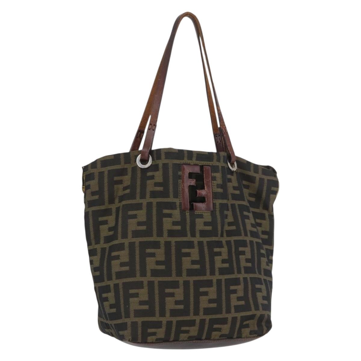 FENDI Zucca Canvas Hand Bag Brown Black Auth BA11341