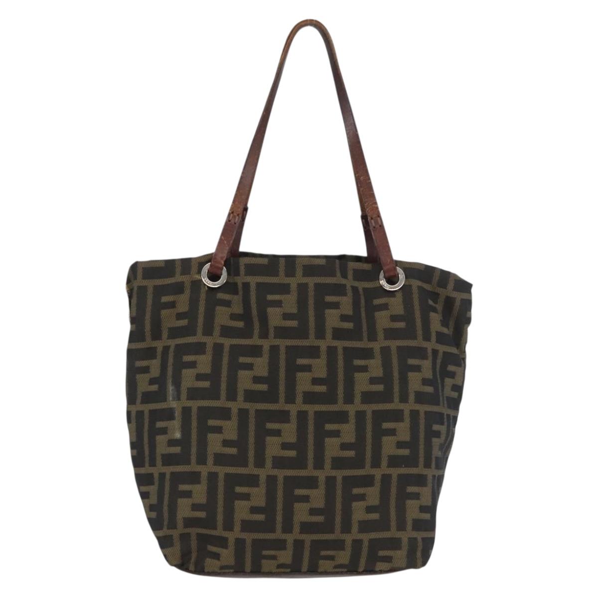 FENDI Zucca Canvas Hand Bag Brown Black Auth BA11341