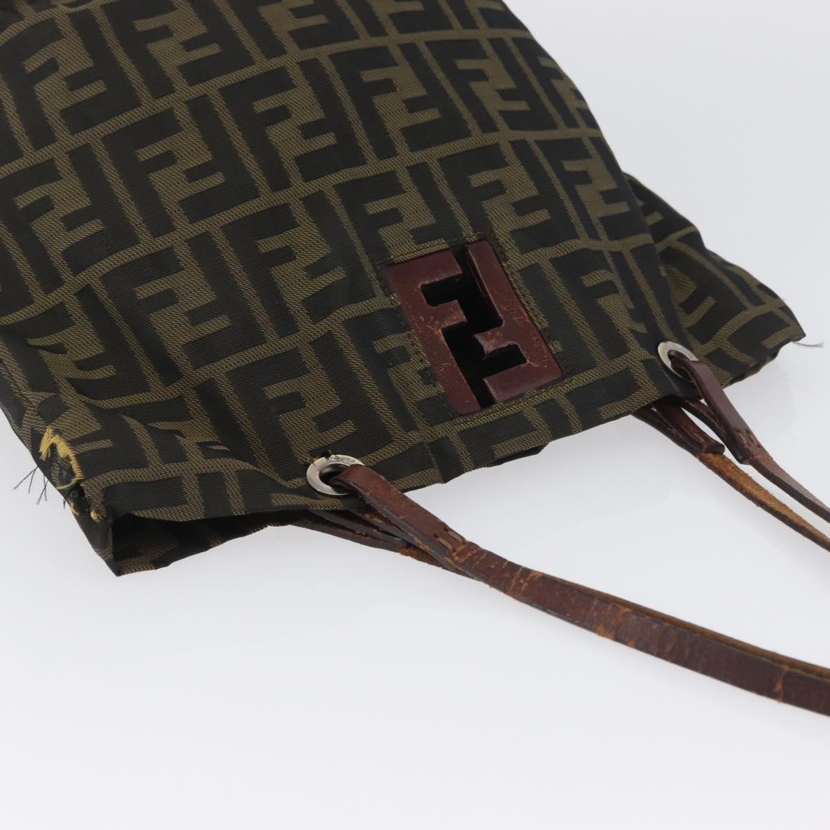 FENDI Zucca Canvas Hand Bag Brown Black Auth BA11341