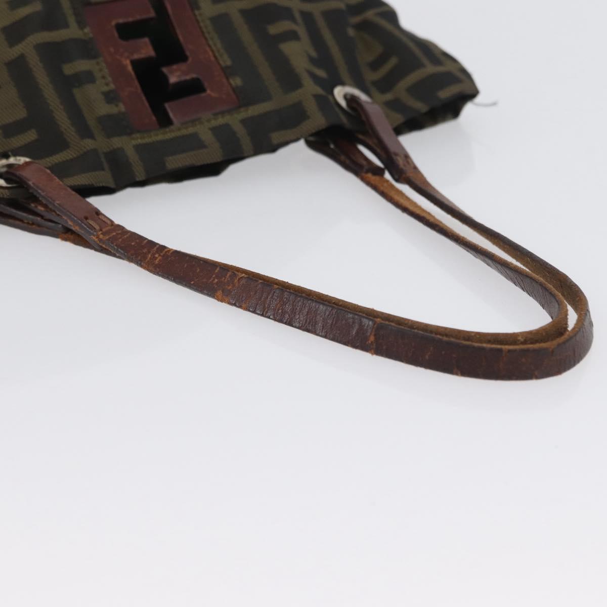 FENDI Zucca Canvas Hand Bag Brown Black Auth BA11341
