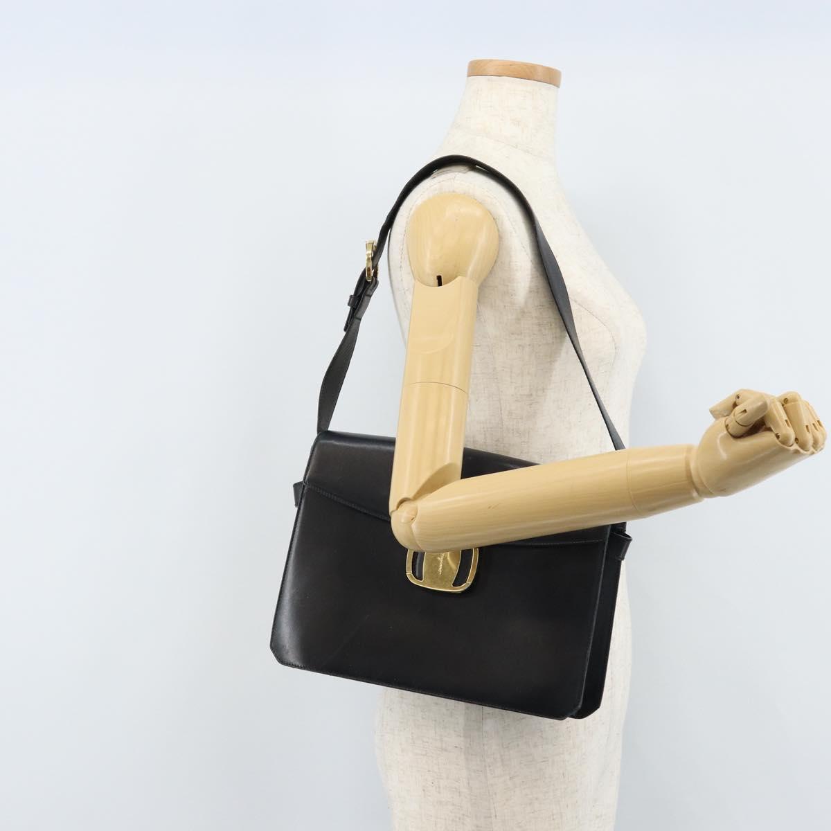 Salvatore Ferragamo Vala Shoulder Bag Leather Black Gold Auth BA11344