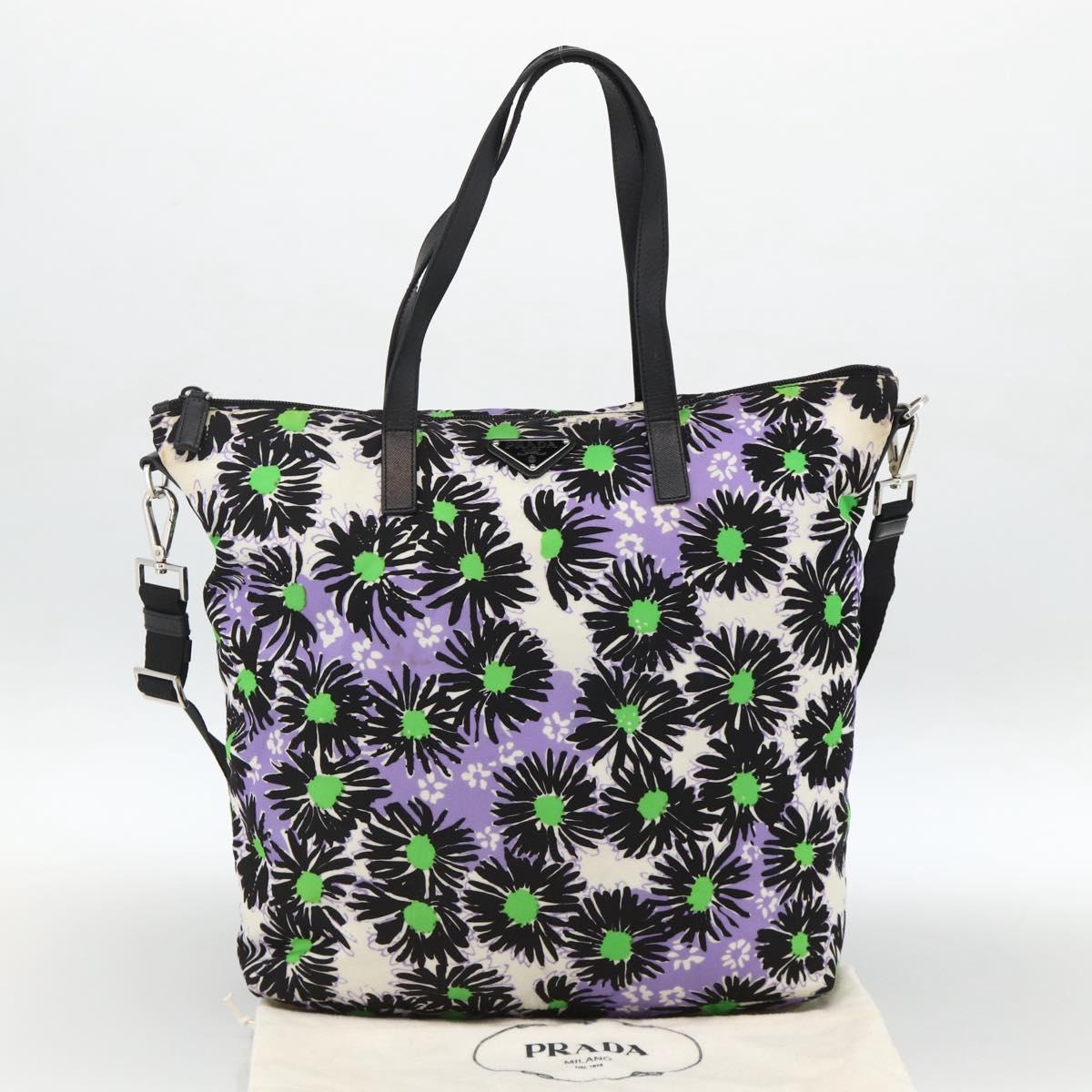 PRADA Tote Bag Nylon 2way Multicolor Silver Auth BA11353A
