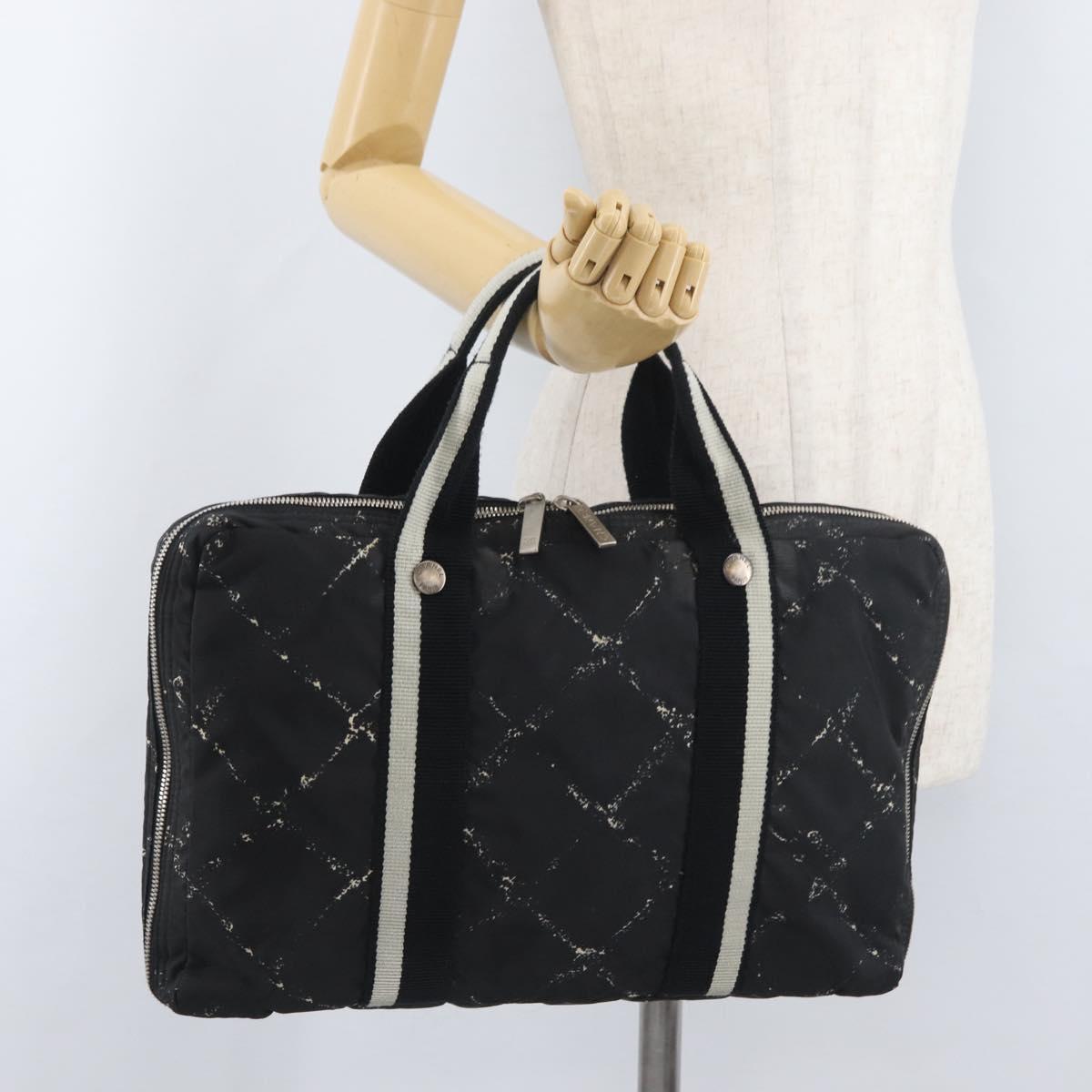 CHANEL New Travel Line Hand Bag Nylon Black CC Auth BA11357