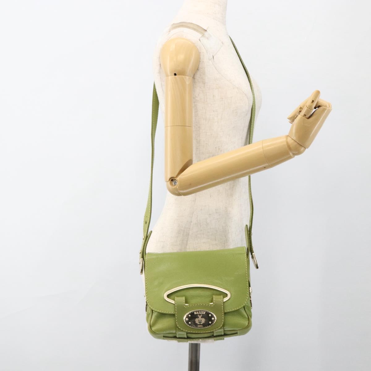 BALLY Shoulder Bag Leather Light green Auth BA11358A