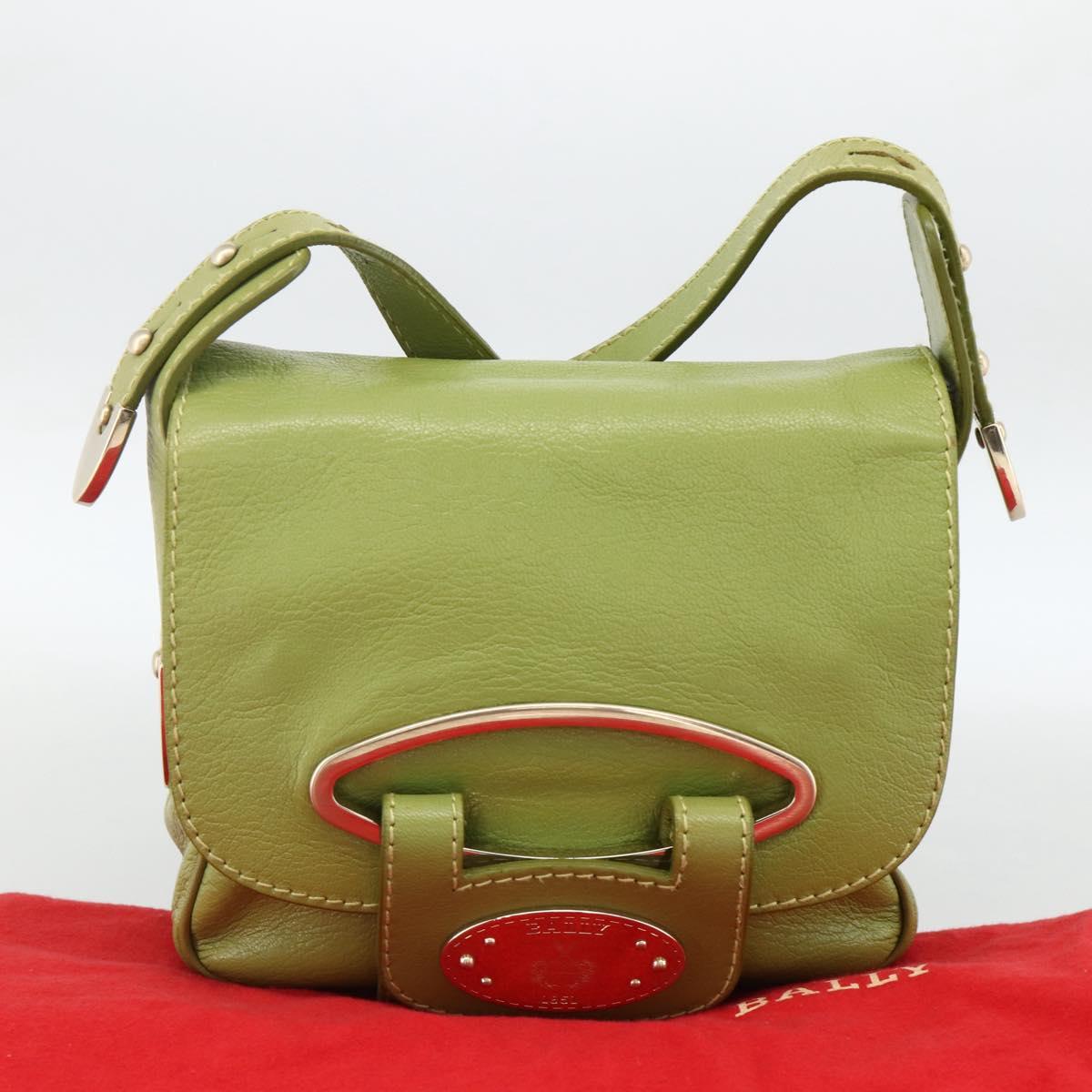 BALLY Shoulder Bag Leather Light green Auth BA11358A