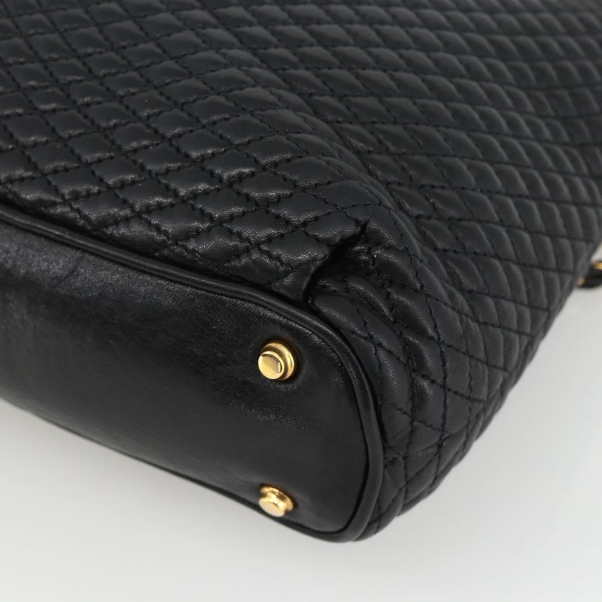 BALLY Quilted Chain Shoulder Bag Leather Black Gold Auth BA11359