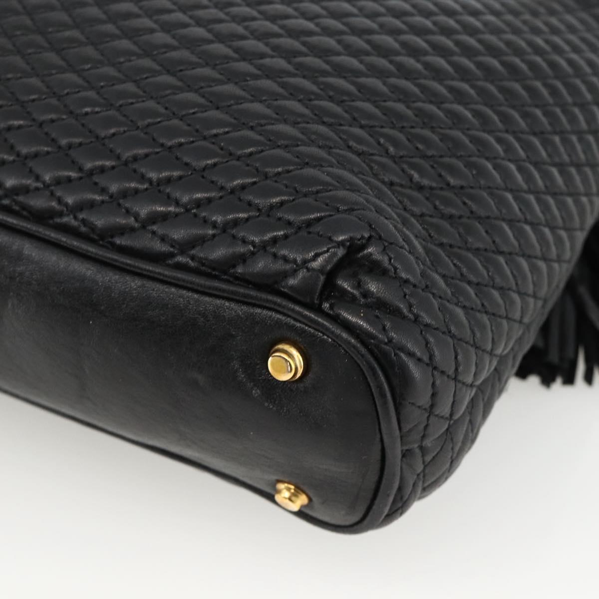 BALLY Quilted Chain Shoulder Bag Leather Black Gold Auth BA11359