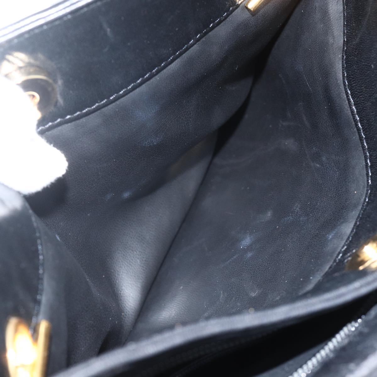 BALLY Quilted Chain Shoulder Bag Leather Black Gold Auth BA11359