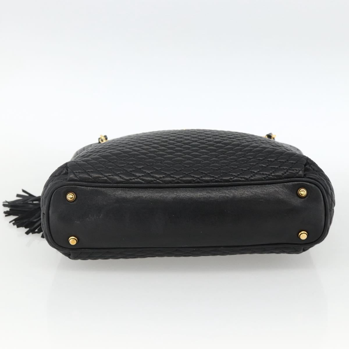 BALLY Quilted Chain Shoulder Bag Leather Black Gold Auth BA11359