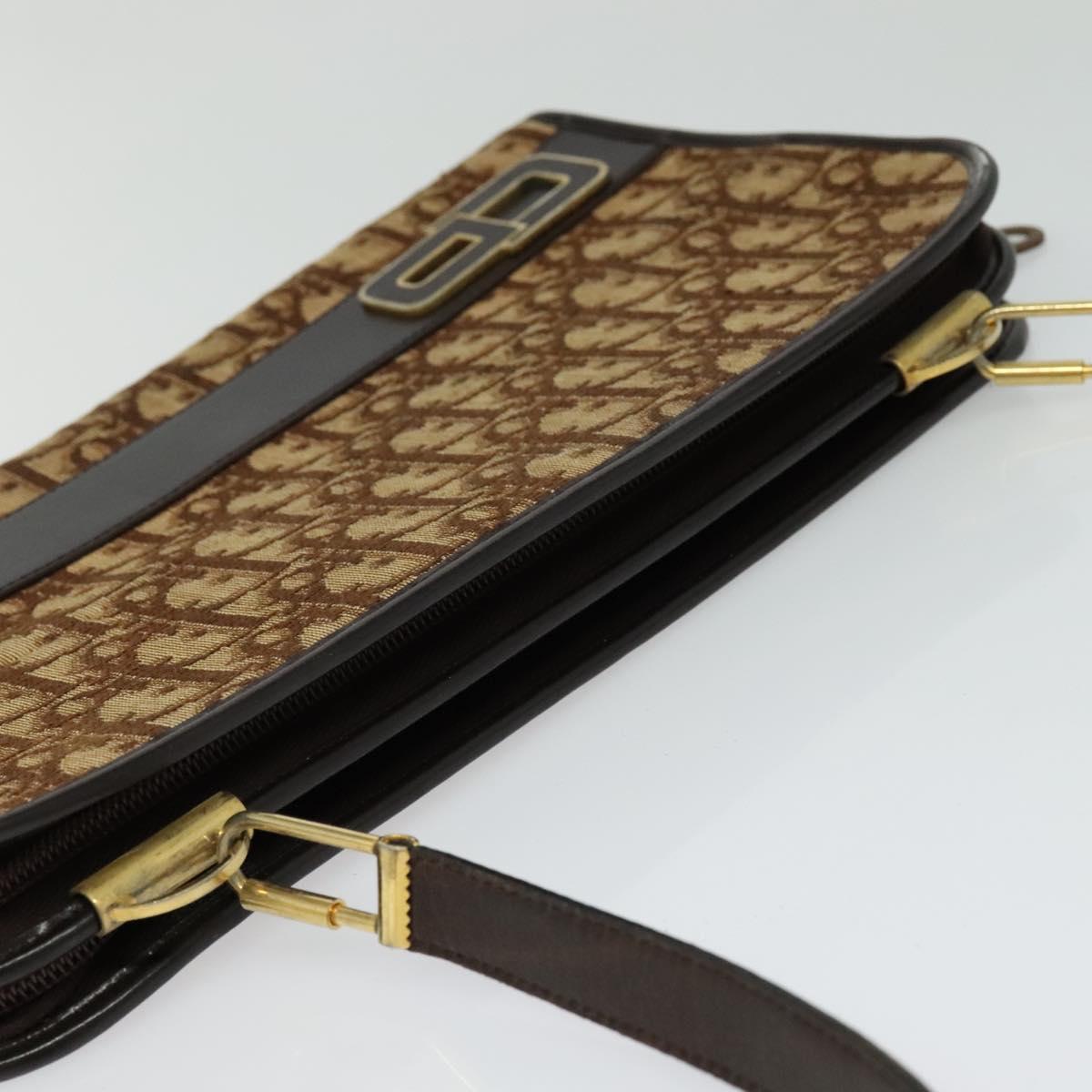 Christian Dior Trotter Canvas Shoulder Bag Brown Gold Auth BA1136