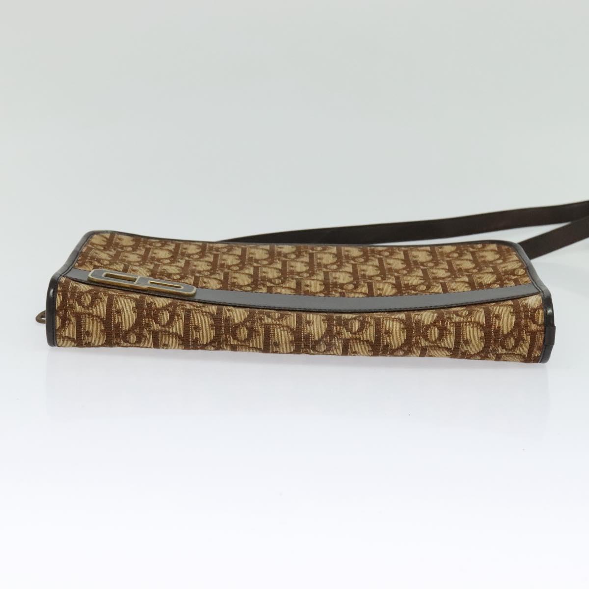 Christian Dior Trotter Canvas Shoulder Bag Brown Gold Auth BA1136