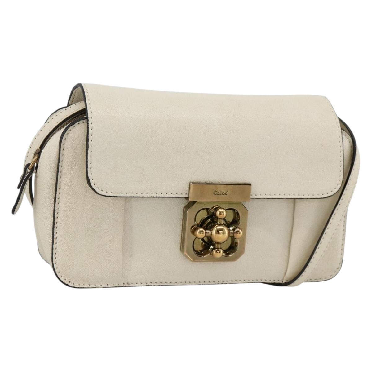 Chloe Shoulder Bag Leather Cream Gold Auth BA11360A
