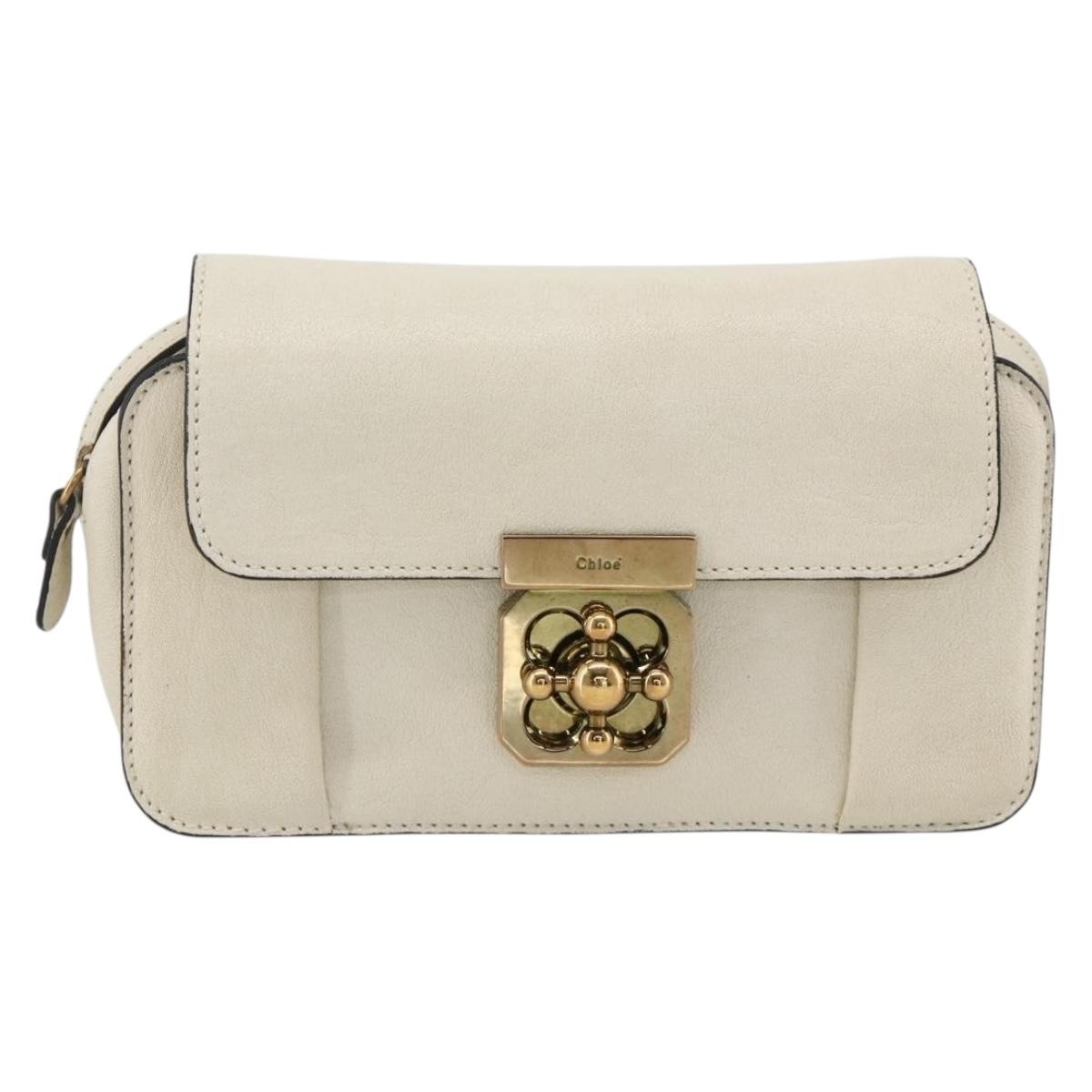 Chloe Shoulder Bag Leather Cream Gold Auth BA11360A