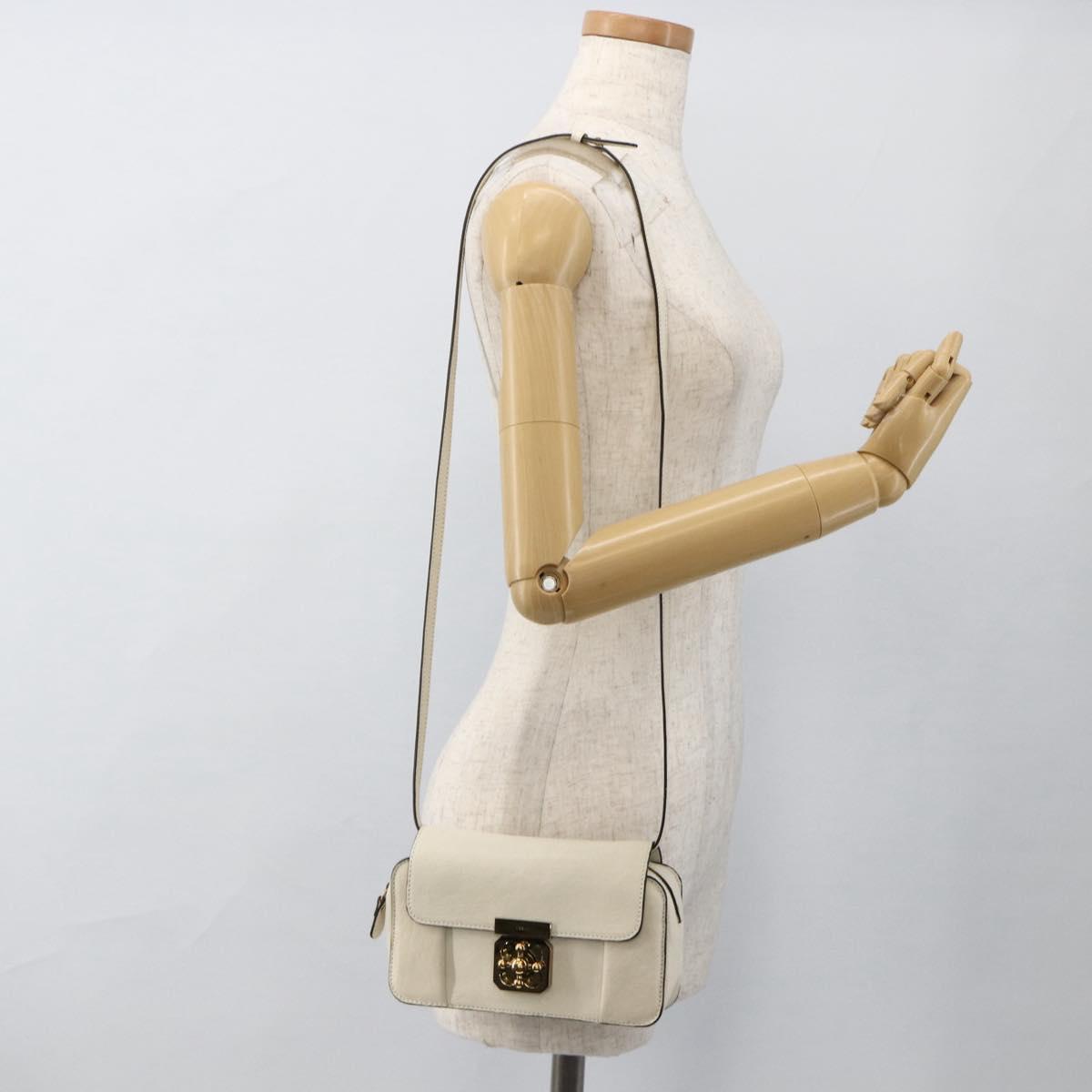 Chloe Shoulder Bag Leather Cream Gold Auth BA11360A