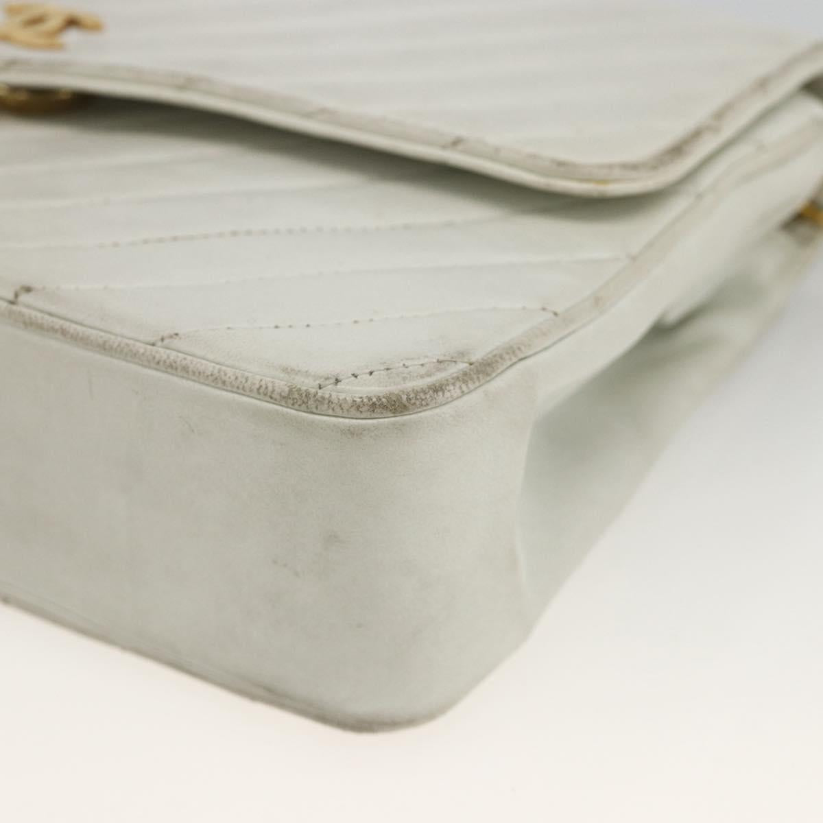 CHANEL Matelasse Chain Shoulder Bag Lamb Skin White Gold CC Auth BA11362A