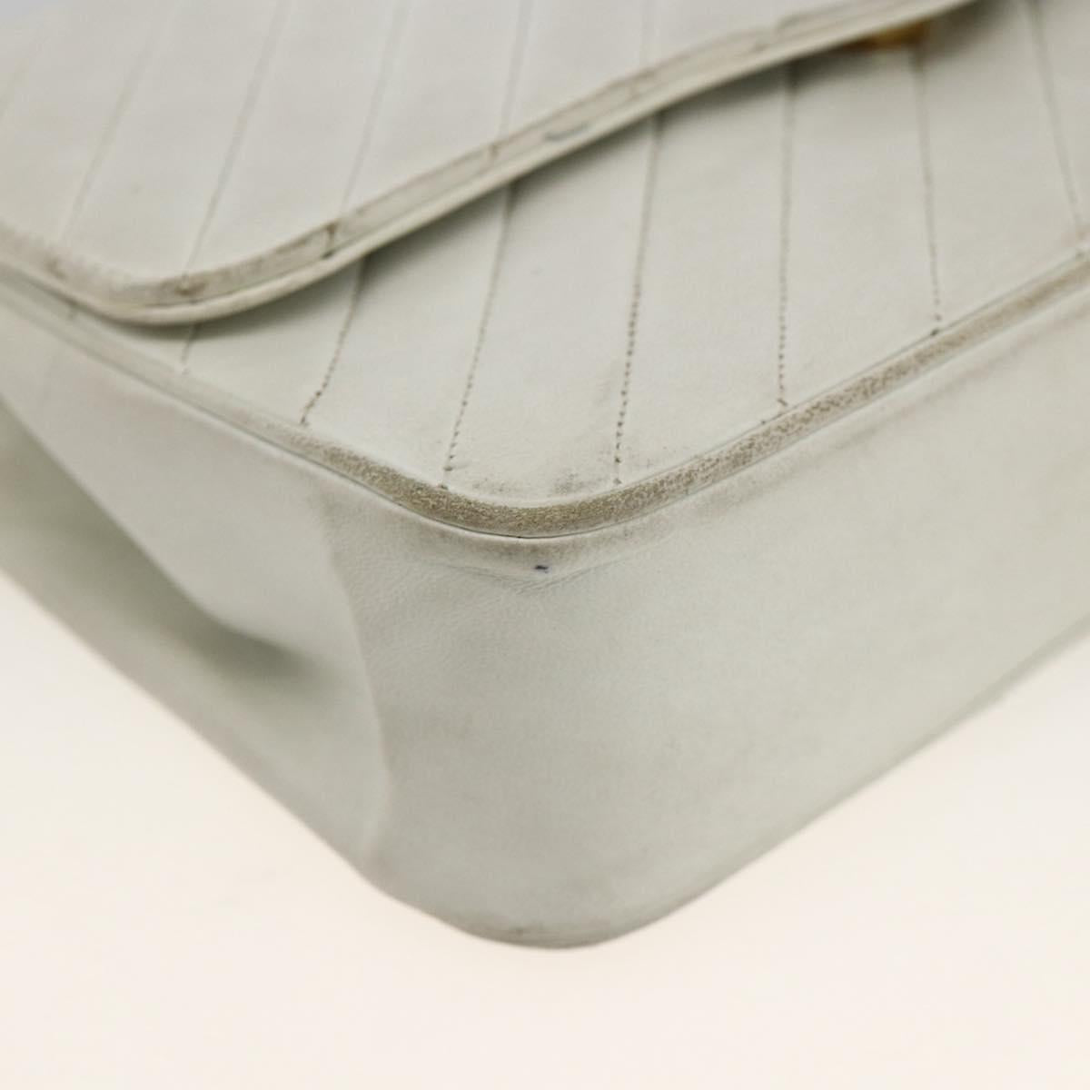 CHANEL Matelasse Chain Shoulder Bag Lamb Skin White Gold CC Auth BA11362A