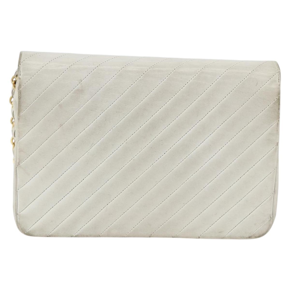 CHANEL Matelasse Chain Shoulder Bag Lamb Skin White Gold CC Auth BA11362A
