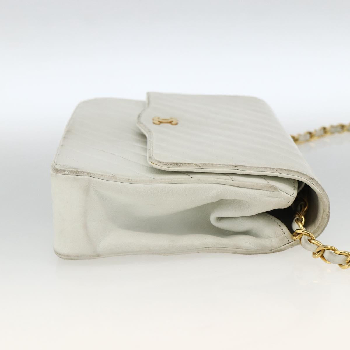 CHANEL Matelasse Chain Shoulder Bag Lamb Skin White Gold CC Auth BA11362A