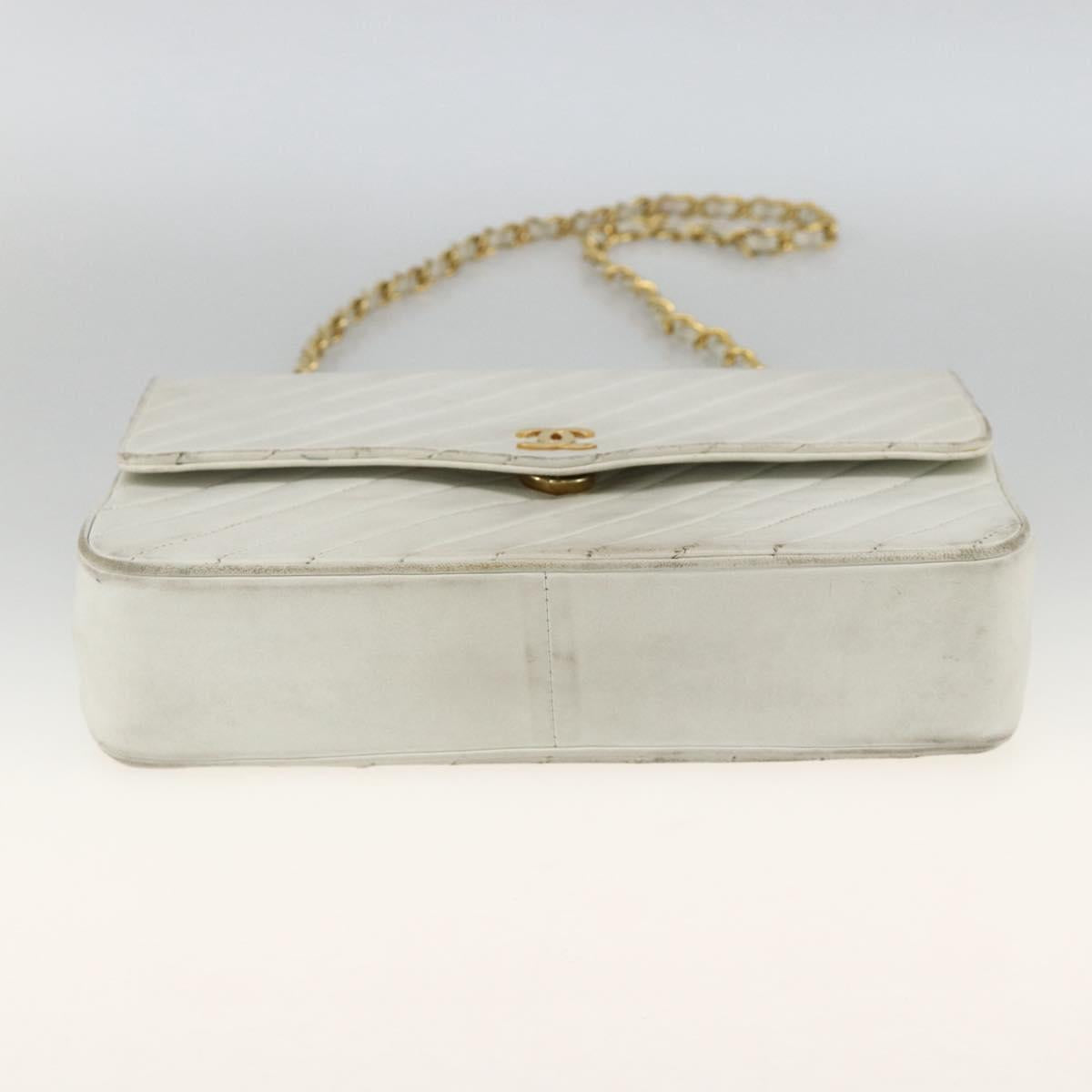 CHANEL Matelasse Chain Shoulder Bag Lamb Skin White Gold CC Auth BA11362A