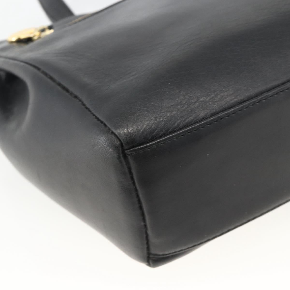 Gianni Versace Shoulder Bag Embossed leather Black Gold Auth BA11363