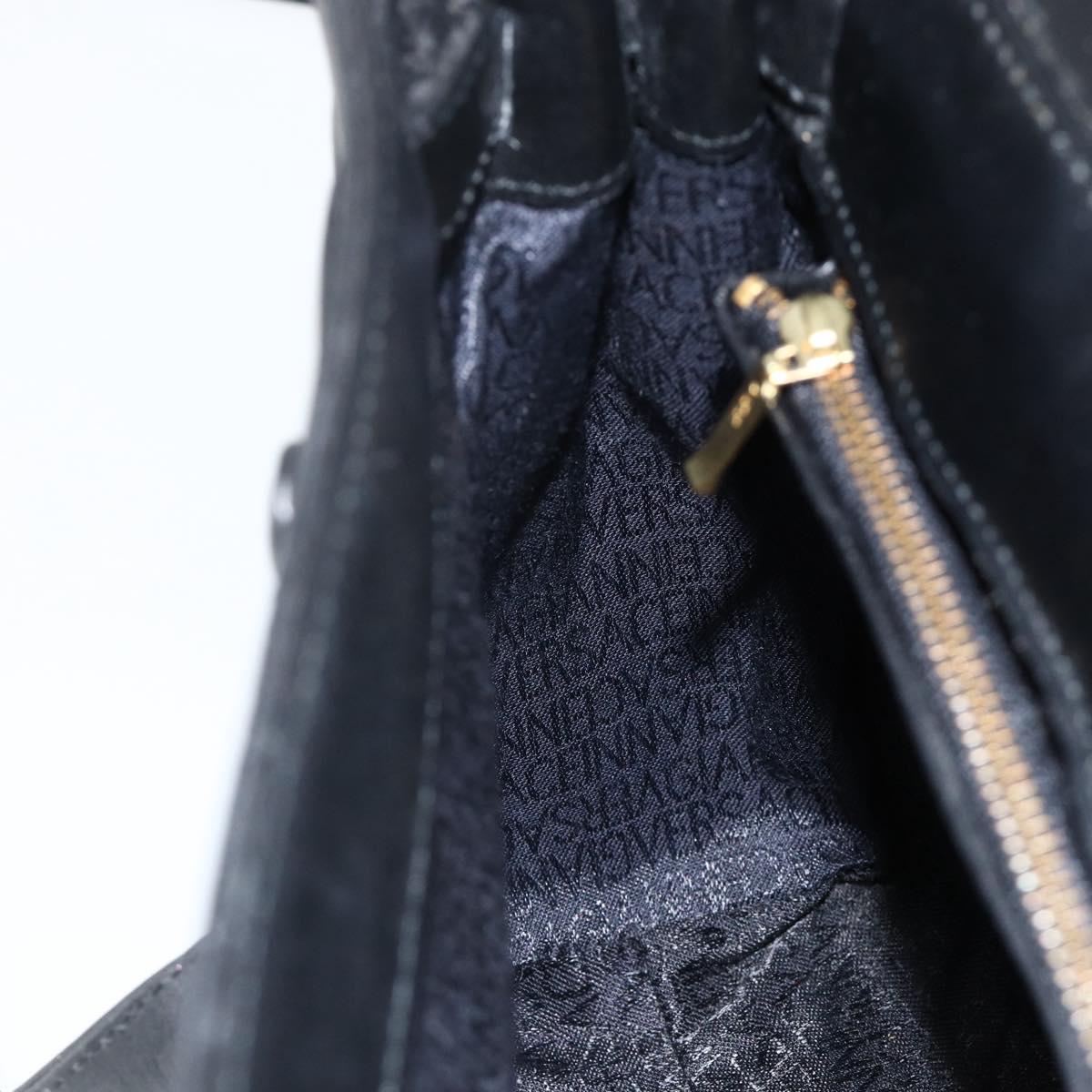 Gianni Versace Shoulder Bag Embossed leather Black Gold Auth BA11363