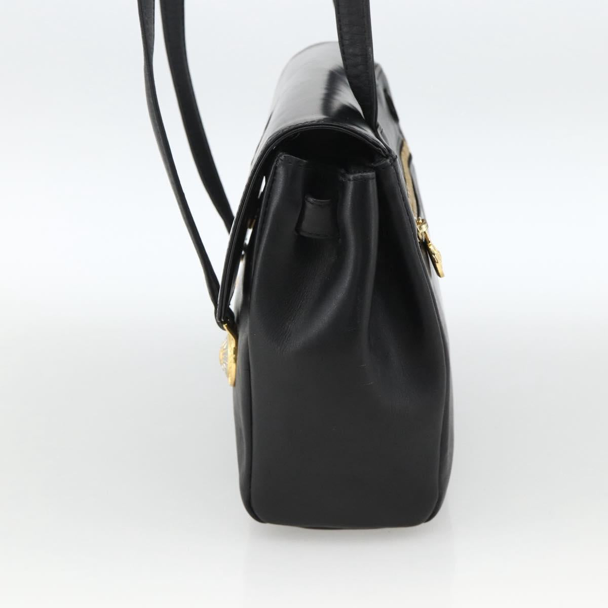 Gianni Versace Shoulder Bag Embossed leather Black Gold Auth BA11363
