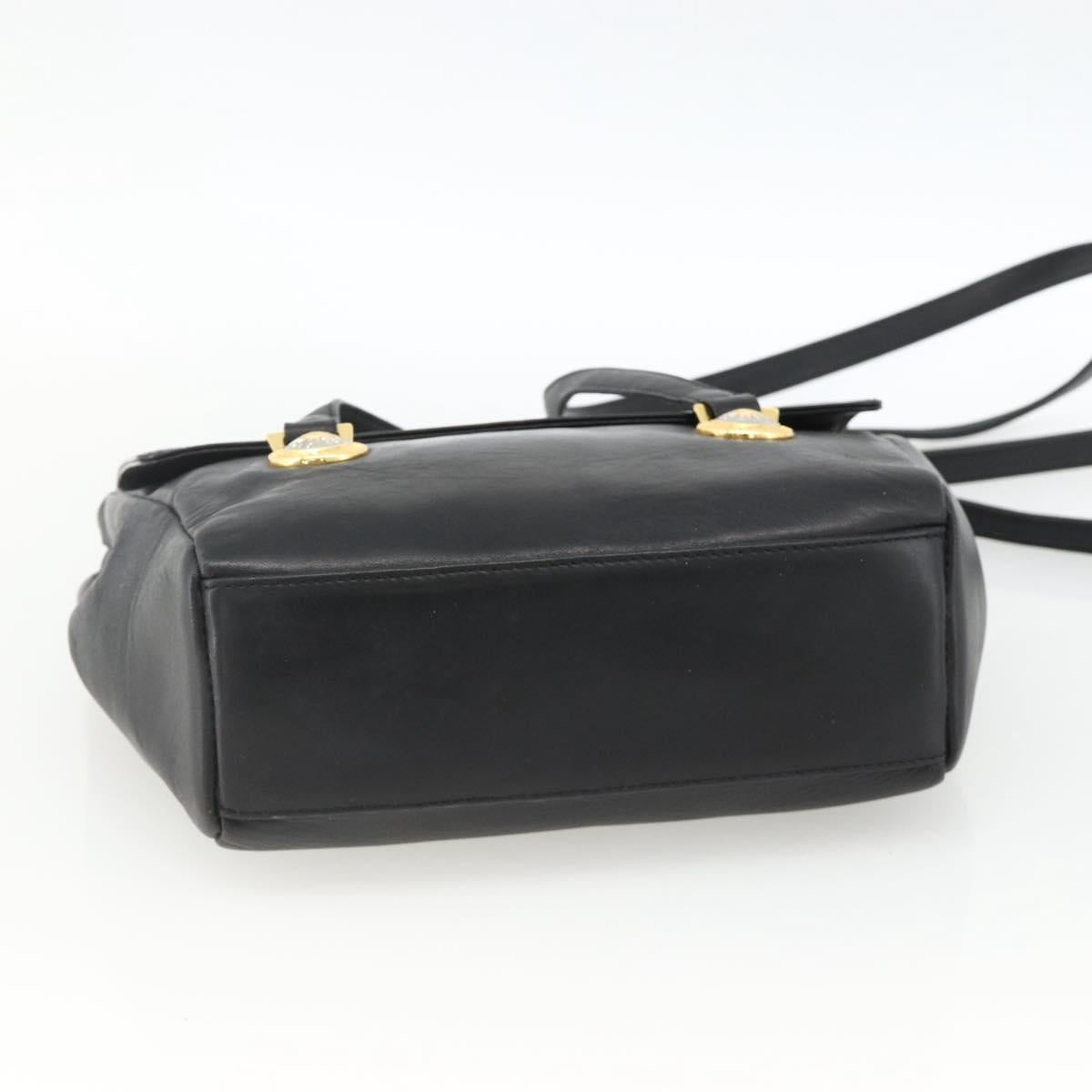 Gianni Versace Shoulder Bag Embossed leather Black Gold Auth BA11363