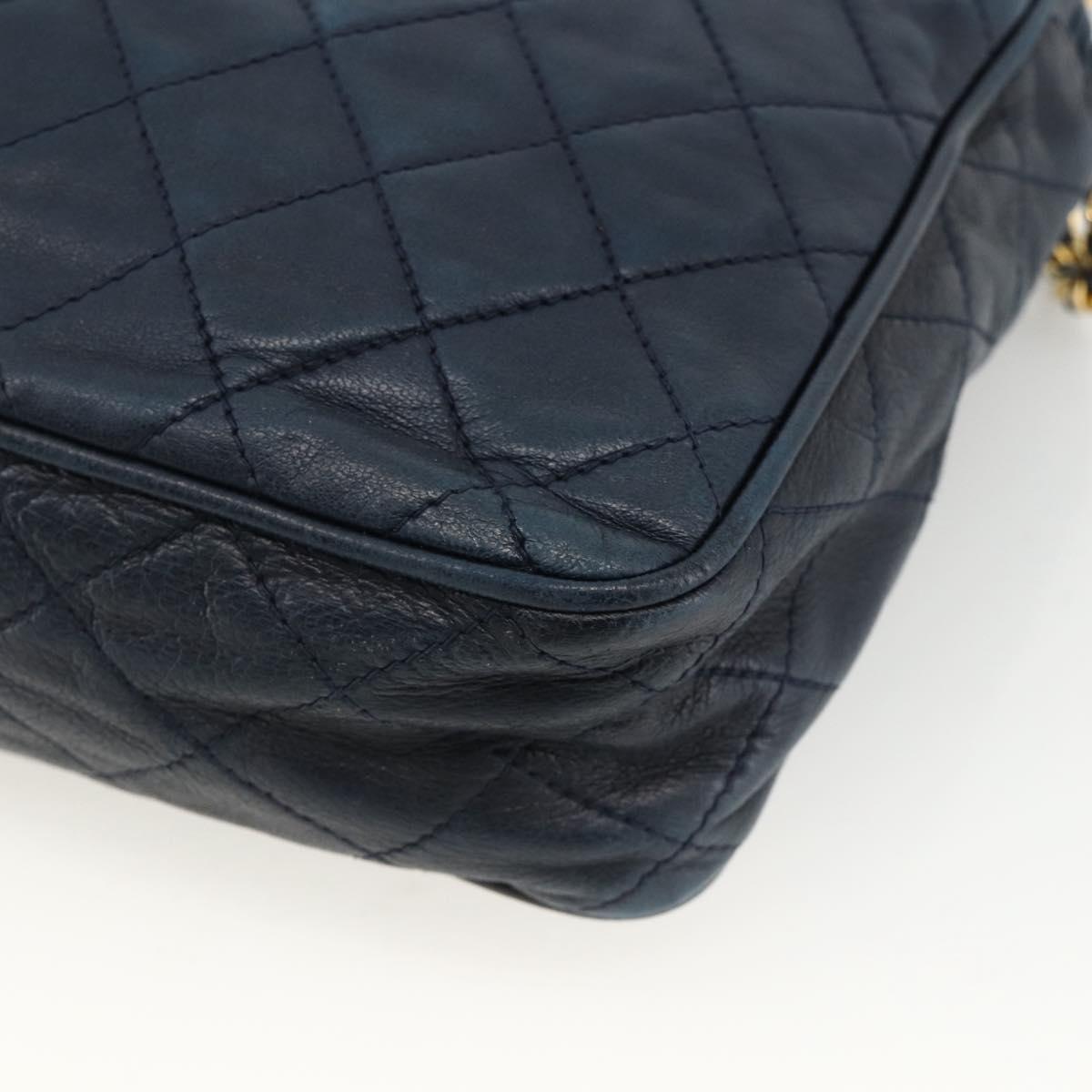 CHANEL Matelasse Chain Shoulder Bag Lamb Skin Navy Gold CC Auth BA11369