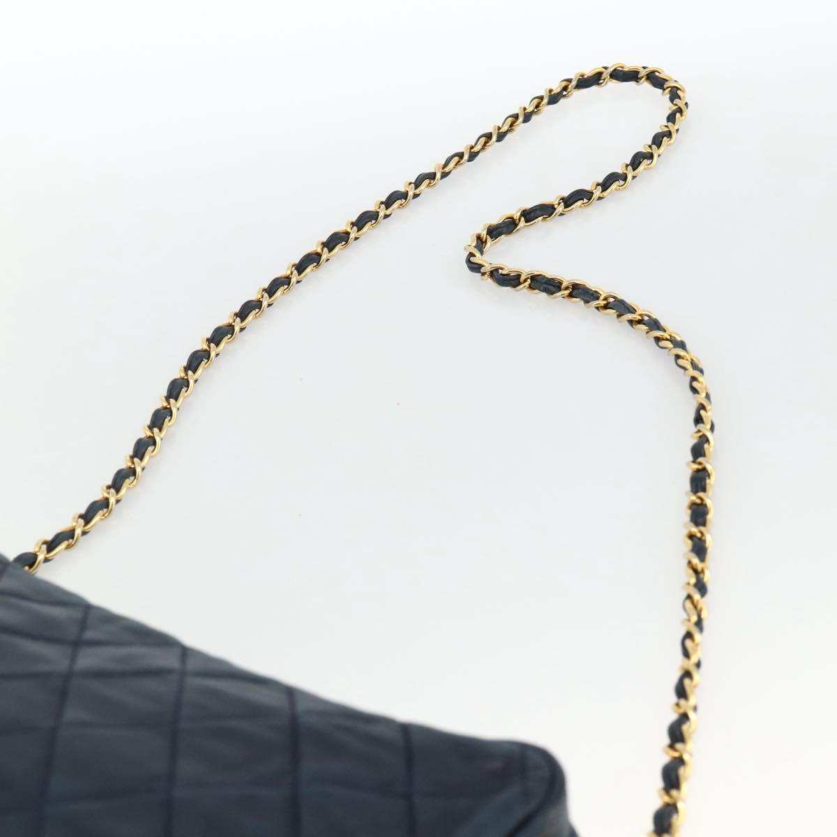 CHANEL Matelasse Chain Shoulder Bag Lamb Skin Navy Gold CC Auth BA11369