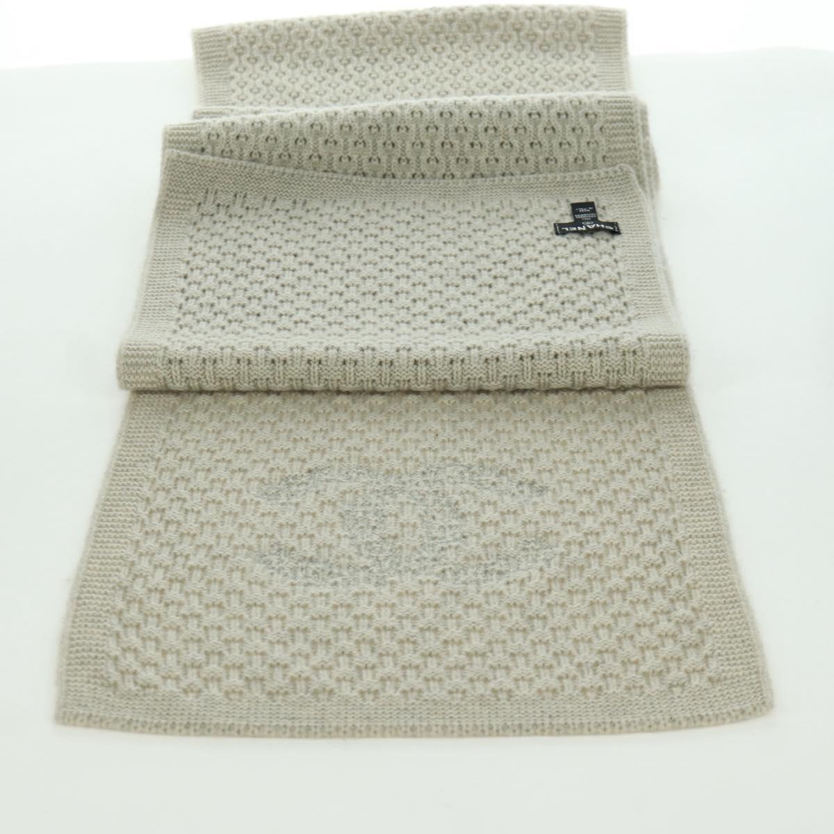 CHANEL COCO Mark Scarf Cashmere Beige Silver CC Auth BA11371V