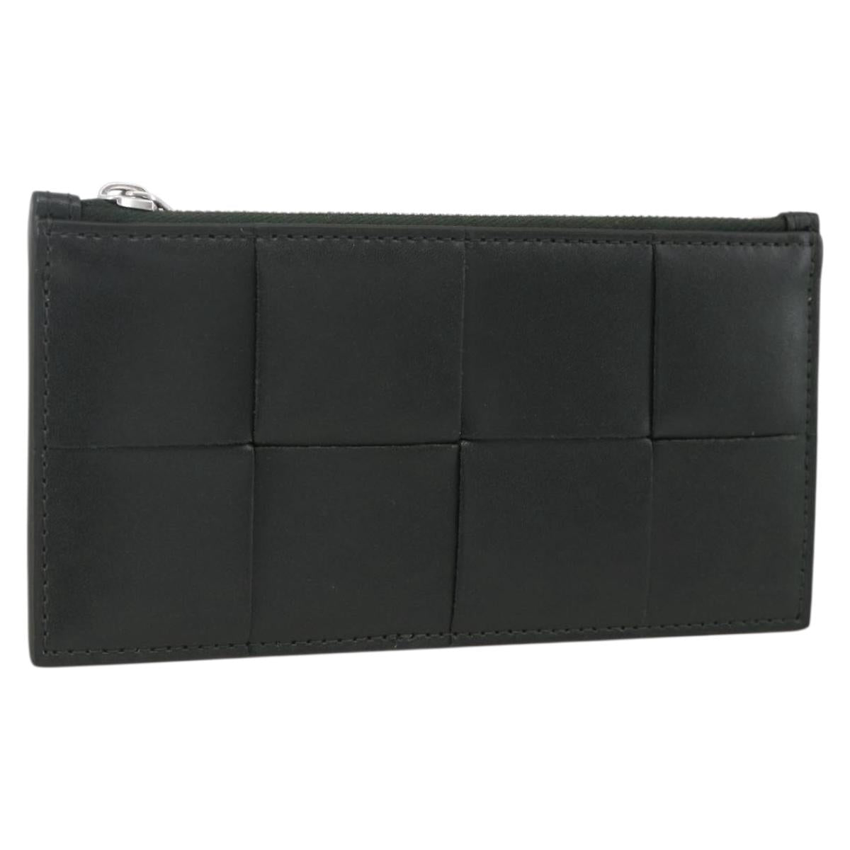 BOTTEGA VENETA MAXI INTRECCIATO Coin Purse Leather Black Silver Auth BA11372V