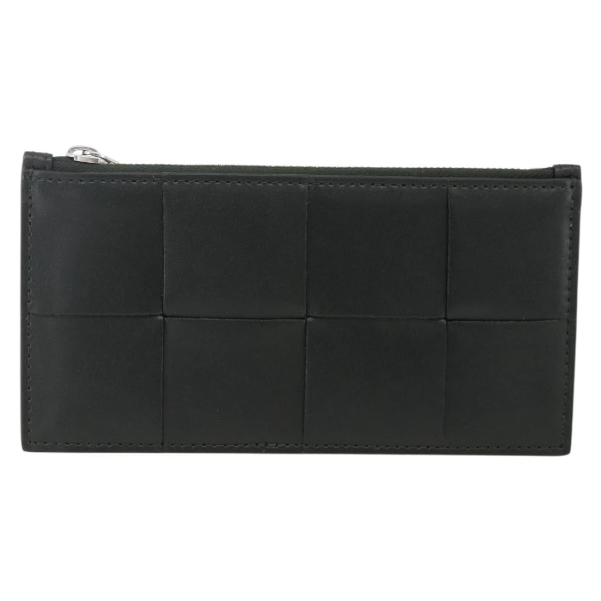 BOTTEGA VENETA MAXI INTRECCIATO Coin Purse Leather Black Silver Auth BA11372V