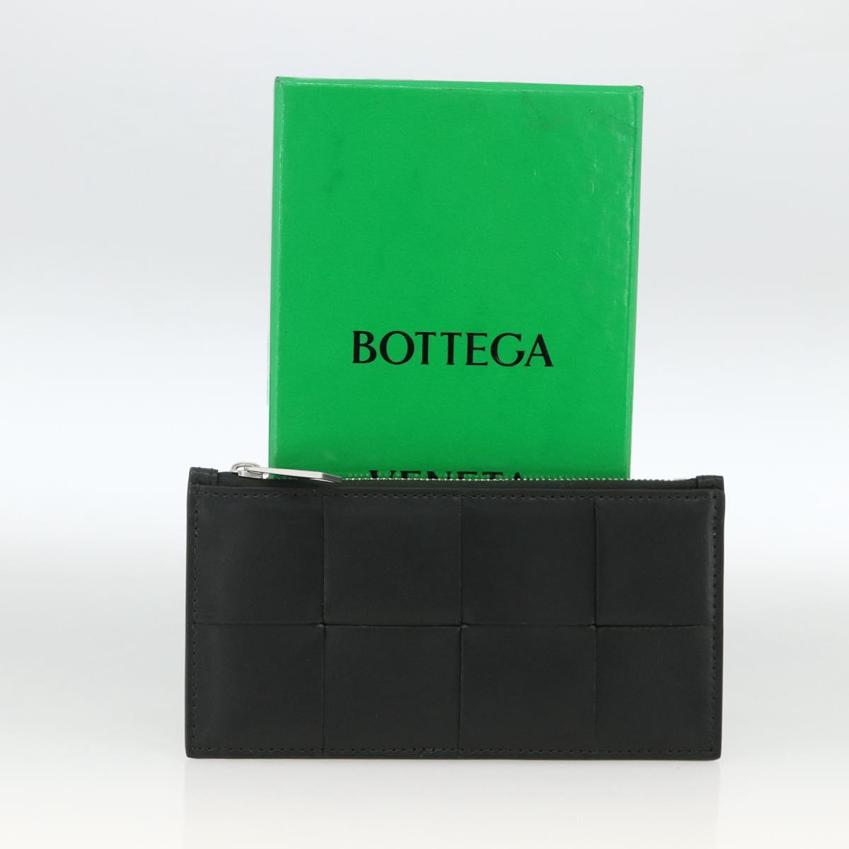 BOTTEGA VENETA MAXI INTRECCIATO Coin Purse Leather Black Silver Auth BA11372V