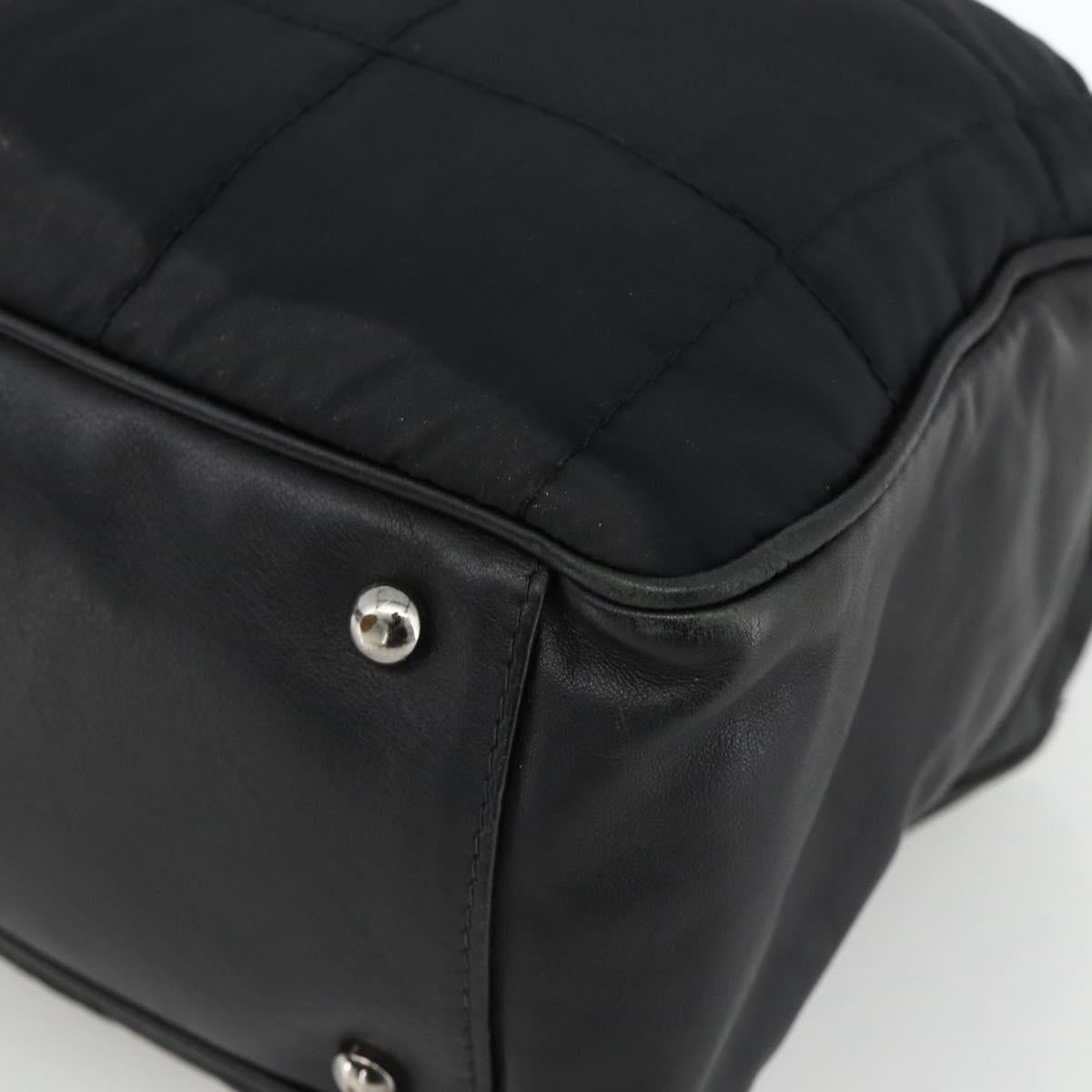 CHANEL Choco Bar Hand Bag Nylon Black Silver CC Auth BA11373