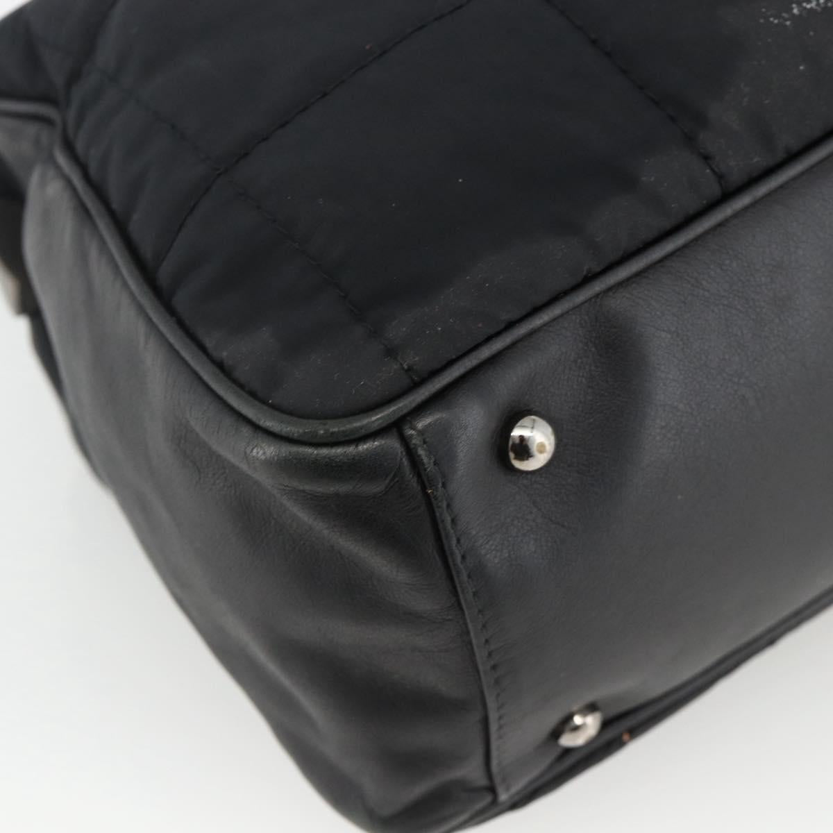 CHANEL Choco Bar Hand Bag Nylon Black Silver CC Auth BA11373