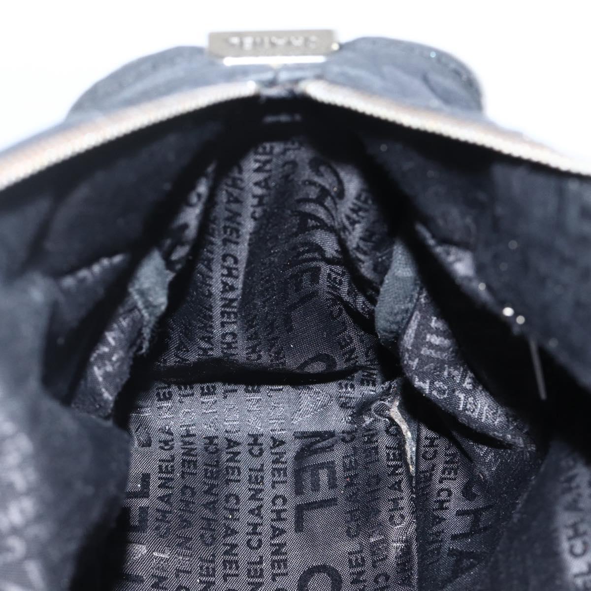 CHANEL Choco Bar Hand Bag Nylon Black Silver CC Auth BA11373
