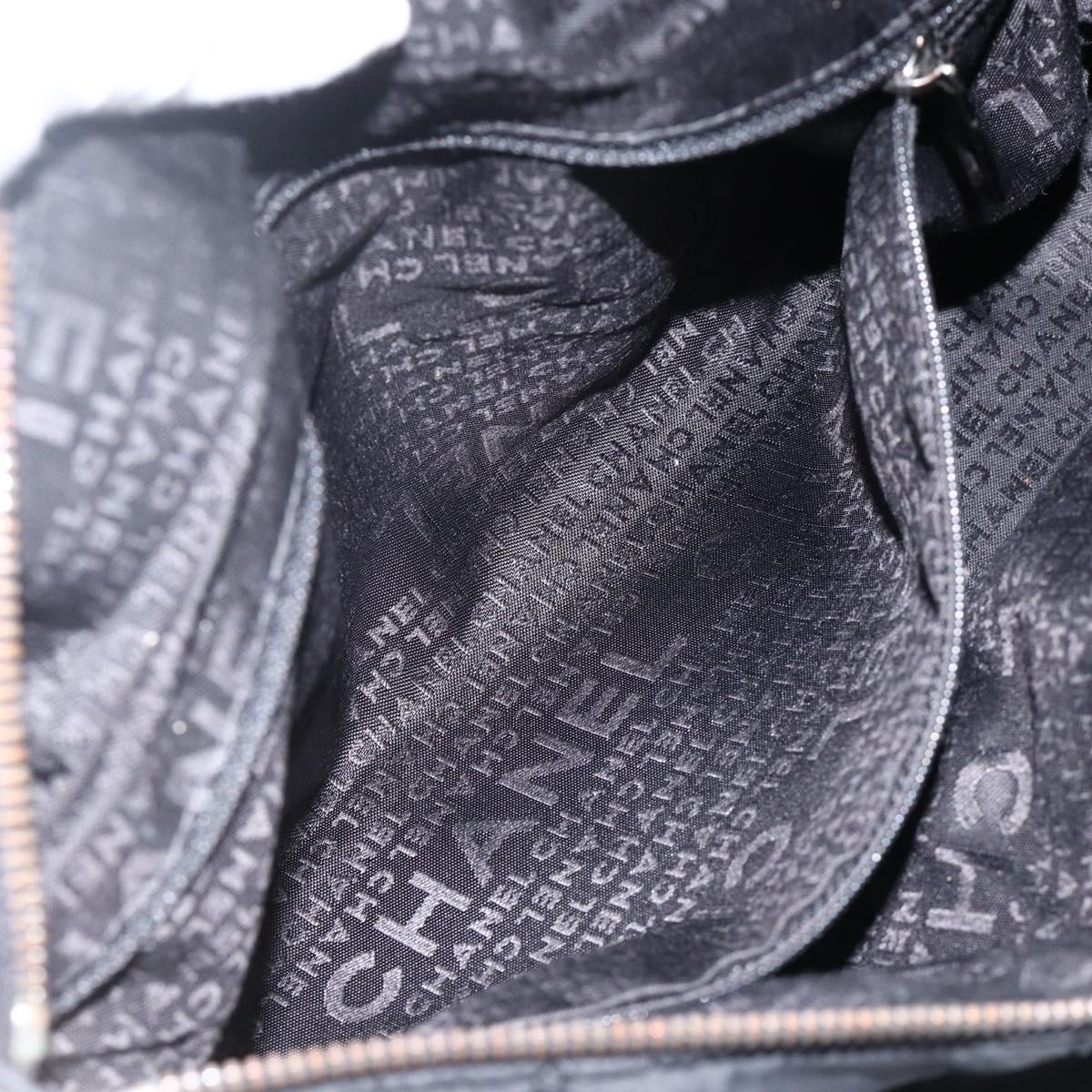CHANEL Choco Bar Hand Bag Nylon Black Silver CC Auth BA11373