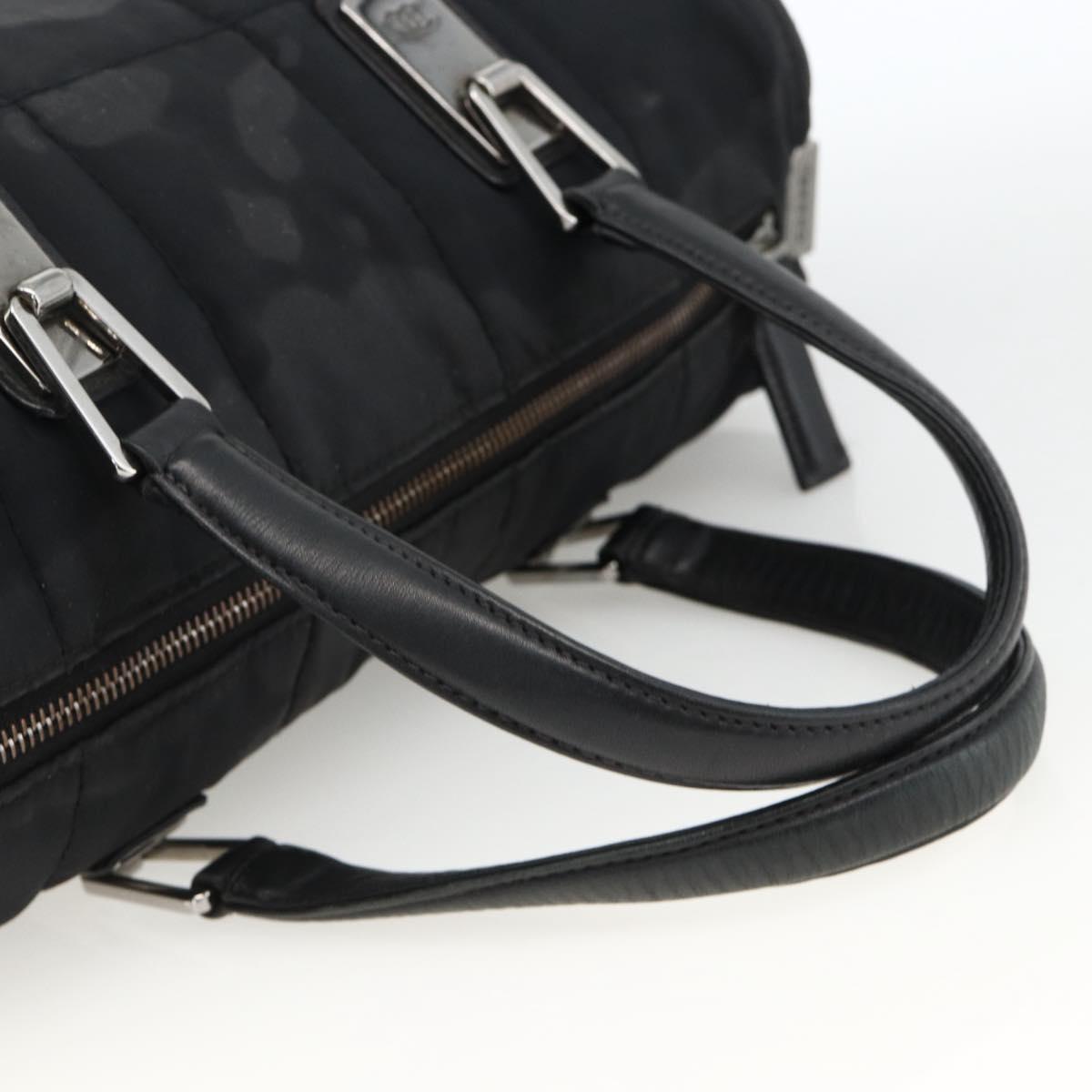 CHANEL Choco Bar Hand Bag Nylon Black Silver CC Auth BA11373