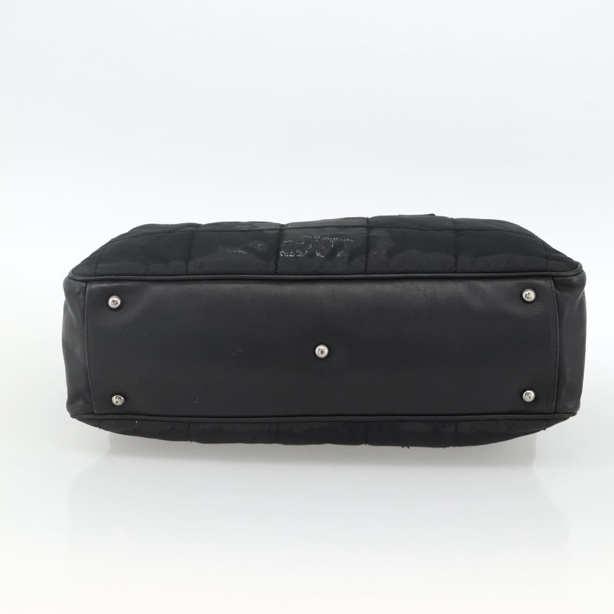 CHANEL Choco Bar Hand Bag Nylon Black Silver CC Auth BA11373