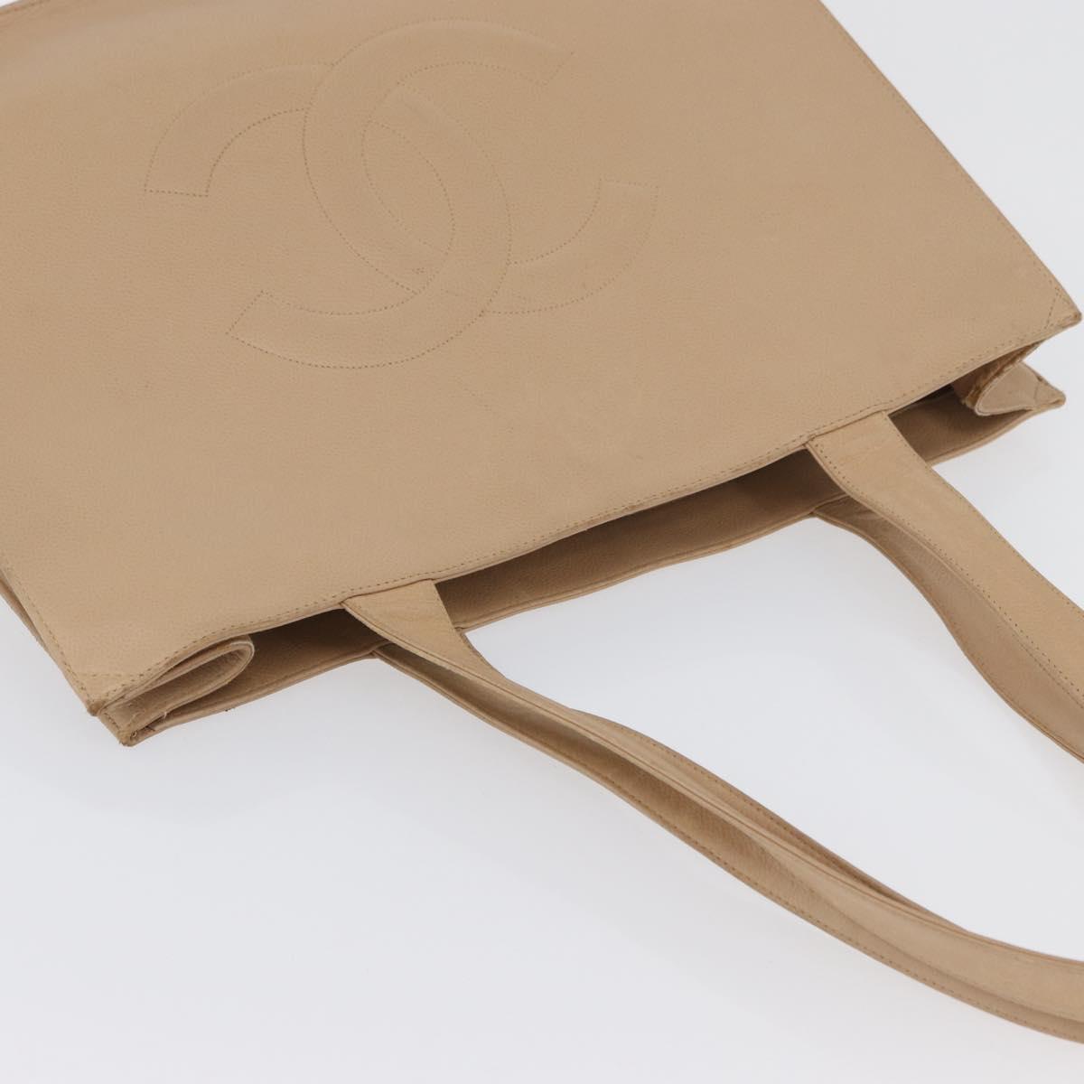 CHANEL Tote Bag Caviar Skin Beige Gold CC Auth BA11375A