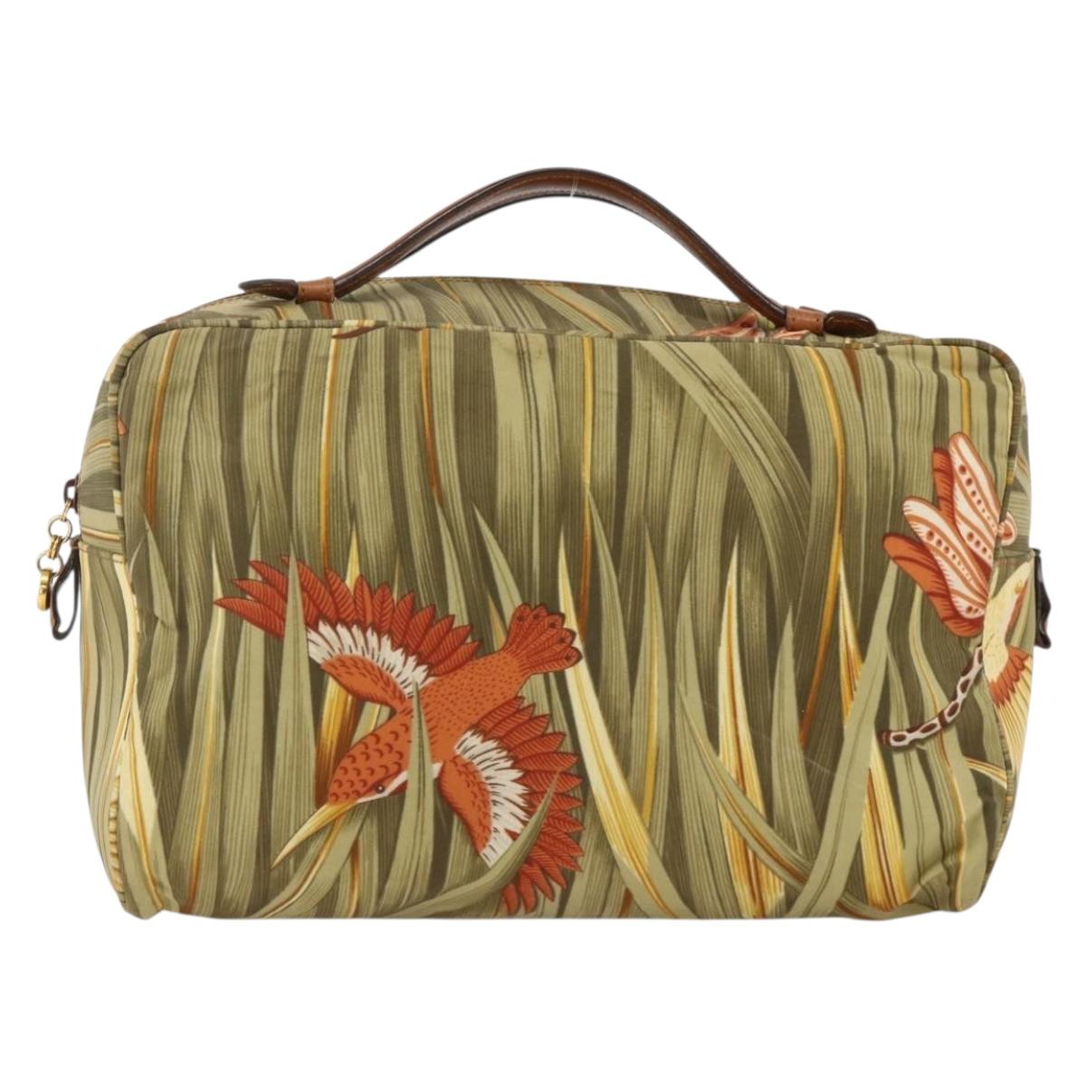 Salvatore Ferragamo Hand Bag Canvas Green Gold Auth BA11377