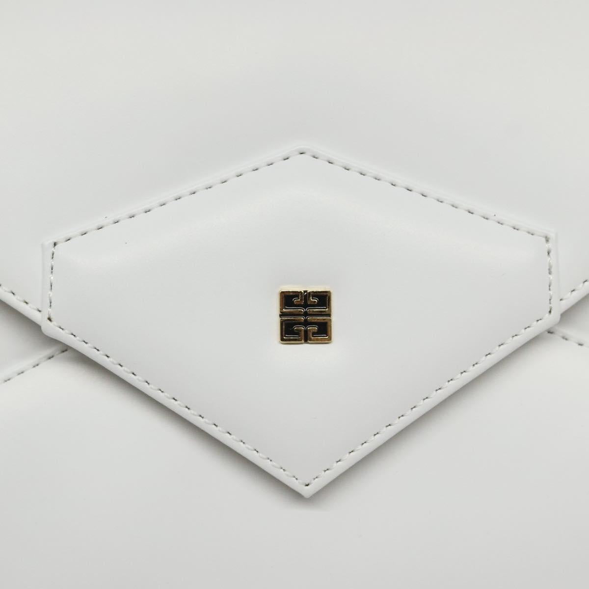 GIVENCHY Shoulder Bag Leather White Gold Auth BA1138