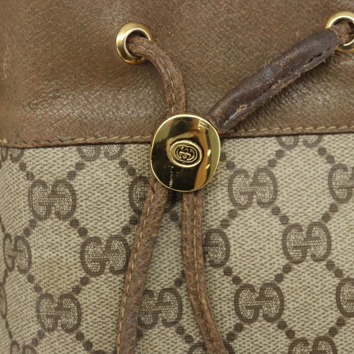 GUCCI GG Supreme Web Sherry Line Bag PVC Beige Gold 41 02 085 Auth BA11383